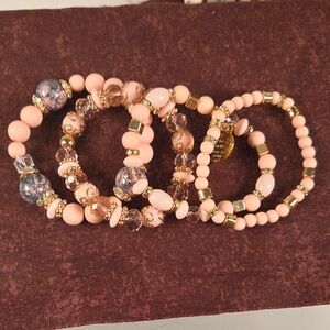Elegant Pink and Gold Beaded Bracelet Set